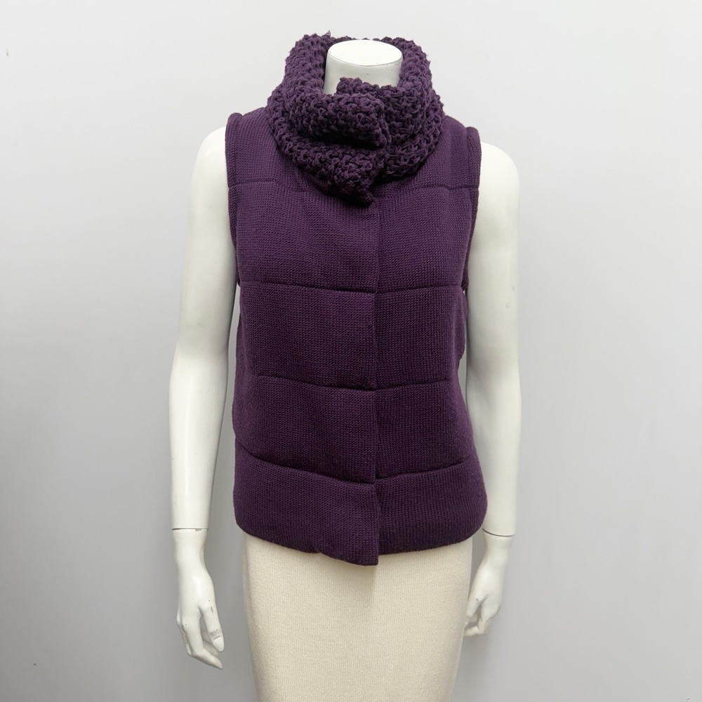 RED Valentino Knit Vest Eggplant Purple Crochet Full Neck Collar Size M Fits S